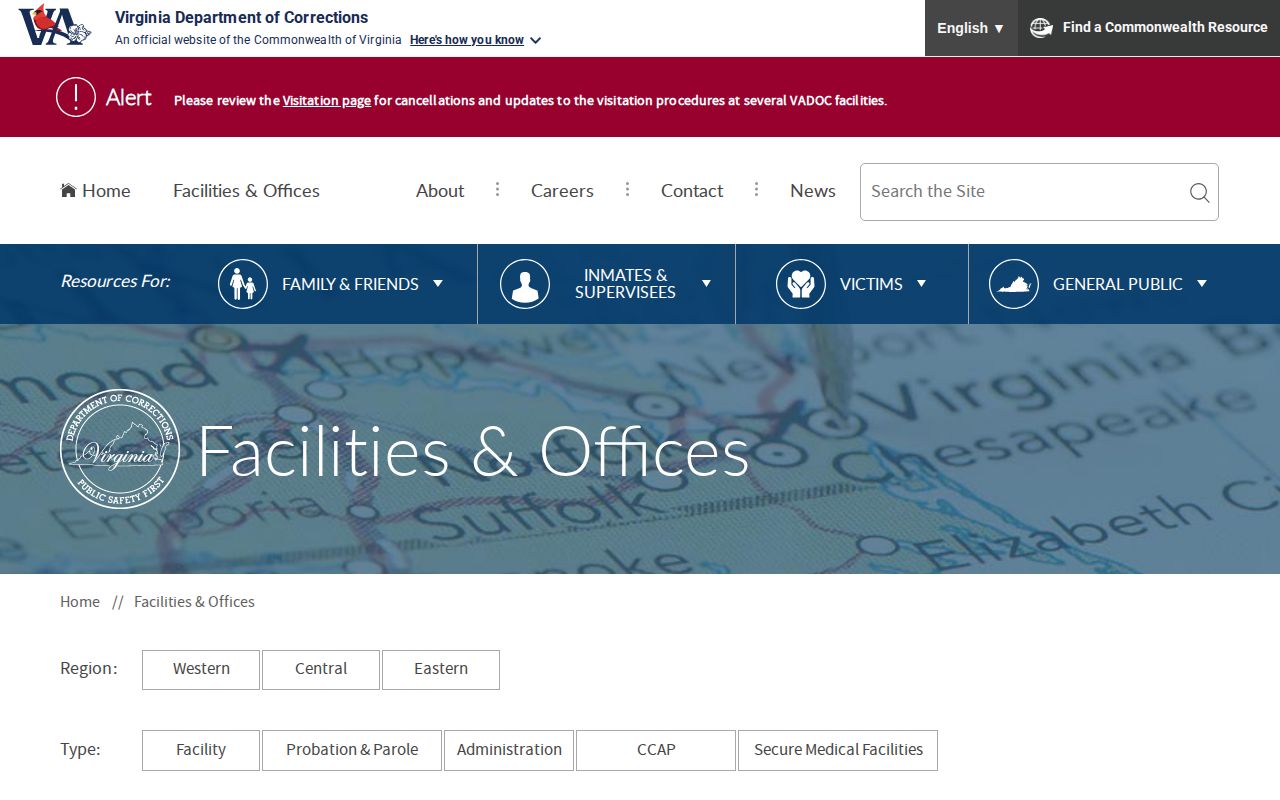 VADOC facilities and offices directory for Pocahontas and District 43