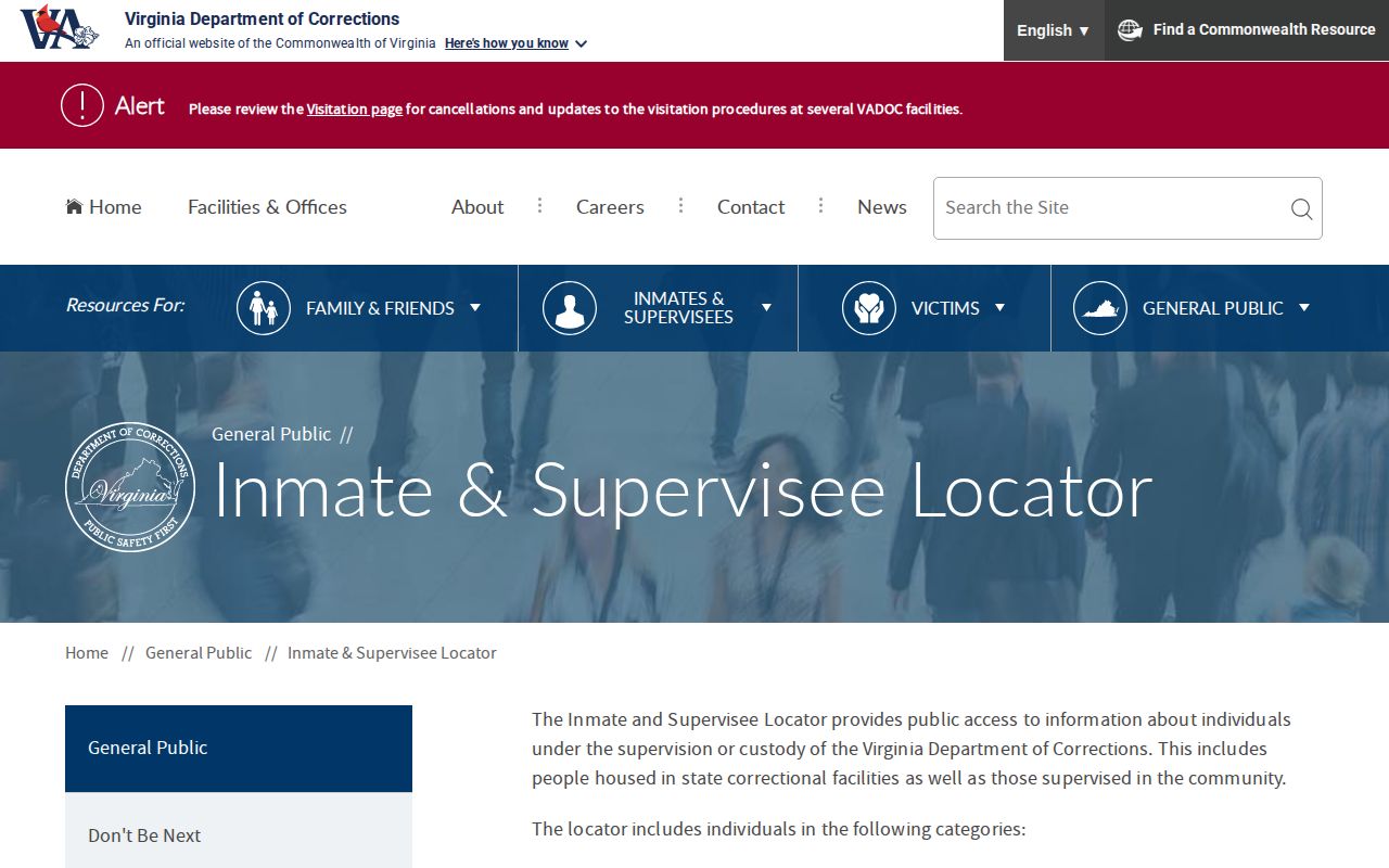 VADOC search fields for Tazewell County released inmate status