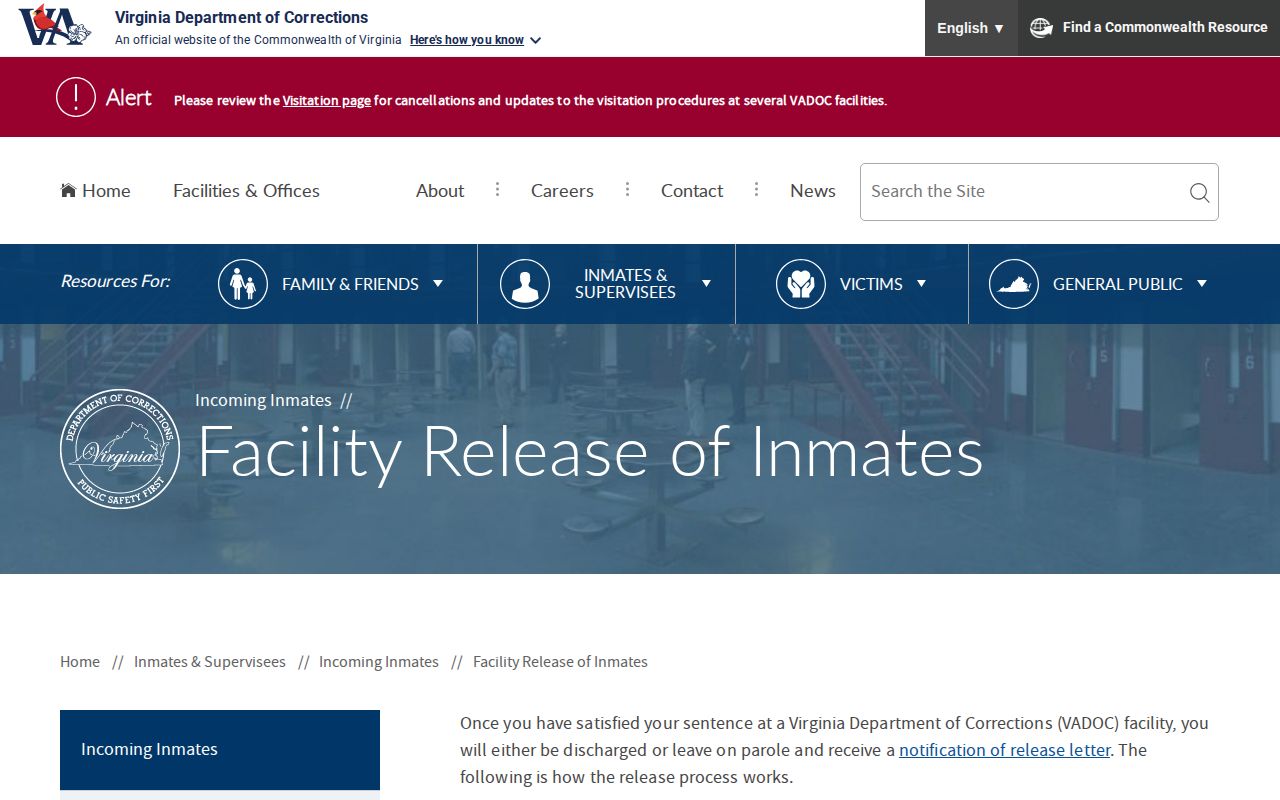 Tazewell County actual release documents and VADOC release-day process